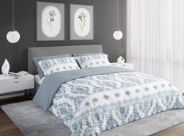 Pościel satynowa 220x200 Pure Sateen 013 biała niebieska ornamenty Faro