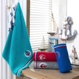Ręcznik frotte 70x140 Maritim niebieski kotwica z elegancką bordiurą w paski Hobby