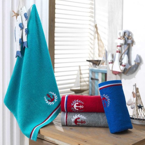 Ręcznik frotte 70x140 Maritim niebieski kotwica z elegancką bordiurą w paski Hobby Ręcznik frotte 70x140 Maritim niebieski kotwica z elegancką bordiurą w paski Hobby