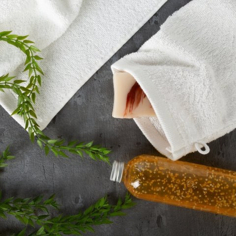 Rękawica kąpielowa frotte bawełniana 500 g/m² - musztardowa - Mono Rękawica kąpielowa frotte bawełniana 500 g/m² - musztardowa - Mono