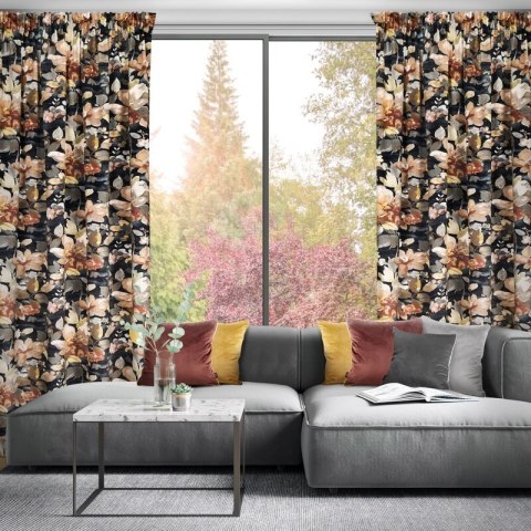 Zasłona 140x300 Betty grafitowa beżowa kwiaty welurowa gotowa na taśmie Eurofirany Zasłona 140x300 Betty grafitowa beżowa kwiaty welurowa gotowa na taśmie Eurofirany