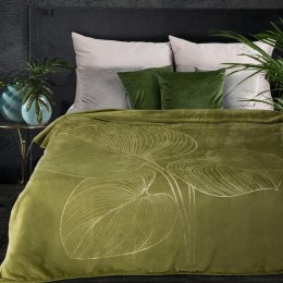 Koc narzuta z mikrofibry 150x200 Blanca 3 oliwkowy złoty liście Eurofirany