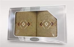 Komplet ręczników w pudełku 2 szt 50x90 70x140 Gift beżowy wzór 4 Frotex
