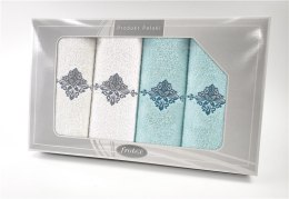 Komplet ręczników w pudełku 4 szt Gift biały aqua wzór 3 Frotex