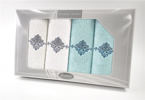 Komplet ręczników w pudełku 4 szt Gift biały aqua wzór 3 Frotex Komplet ręczników w pudełku 4 szt Gift biały aqua wzór 3 Frotex