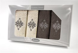 Komplet ręczników w pudełku 4 szt Gift kremowy brązowy wzór 6 Frotex