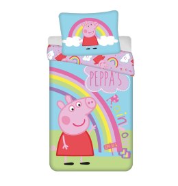 Pościel bawełniana 140x200 Świnka Peppa tęcza niebieska kolorowa poszewka 70x90 JF24