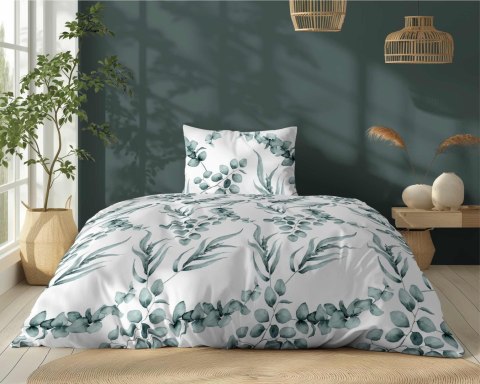 Pościel bawełniana 140x200 biała miętowa liście 5107 A z jedną poszewką Bawełna 32 Pościel bawełniana 140x200 biała miętowa liście 5107 A z jedną poszewką Bawełna 32