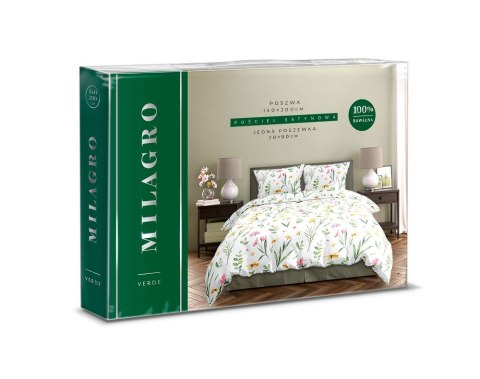 Pościel satynowa 160x200 Milargo Verde 002 biała kolorowa kwiaty Faro Pościel satynowa 160x200 Milargo Verde 002 biała kolorowa kwiaty Faro