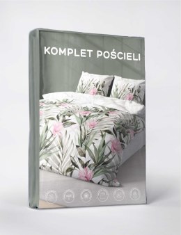 Pościel z mikrofibry 160x200 biała zielona liście 5171 A 30 Light
