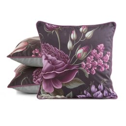 Poszewka dekoracyjna 45x45 Velvet 04 fioletowa zielona kwiaty welurowa Eurofirany