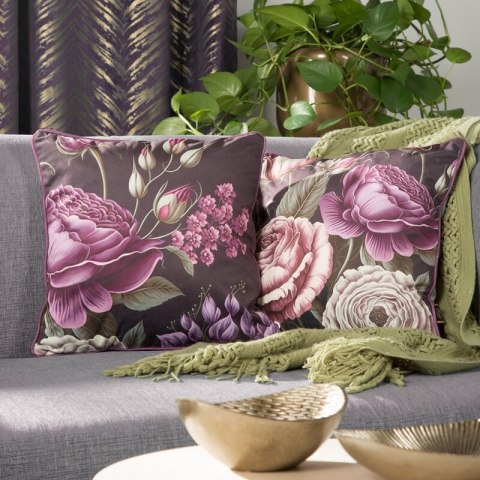 Poszewka dekoracyjna 45x45 Velvet 04 fioletowa zielona kwiaty welurowa Eurofirany Poszewka dekoracyjna 45x45 Velvet 04 fioletowa zielona kwiaty welurowa Eurofirany