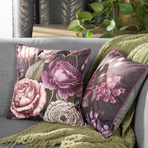 Poszewka dekoracyjna 45x45 Velvet 04 fioletowa zielona kwiaty welurowa Eurofirany Poszewka dekoracyjna 45x45 Velvet 04 fioletowa zielona kwiaty welurowa Eurofirany