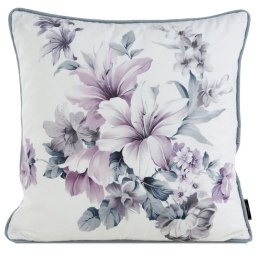 Poszewka dekoracyjna 45x45 Velvet 05 kremowa fioletowa kwiaty welurowa Eurofirany
