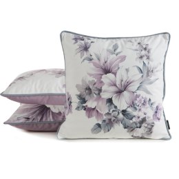 Poszewka dekoracyjna 45x45 Velvet 05 kremowa fioletowa kwiaty welurowa Eurofirany