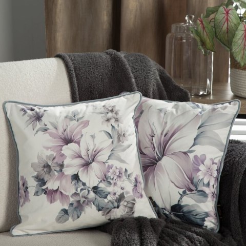 Poszewka dekoracyjna 45x45 Velvet 05 kremowa fioletowa kwiaty welurowa Eurofirany Poszewka dekoracyjna 45x45 Velvet 05 kremowa fioletowa kwiaty welurowa Eurofirany