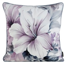 Poszewka dekoracyjna 45x45 Velvet 122 kremowa fioletowa ze wzorem kwiatowym welurowa Eurofirany
