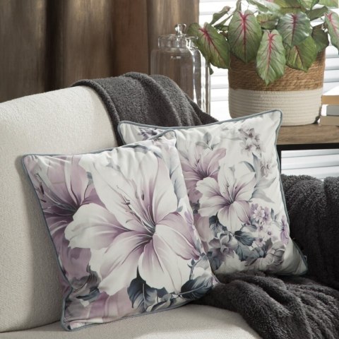 Poszewka dekoracyjna 45x45 Velvet 122 kremowa fioletowa ze wzorem kwiatowym welurowa Eurofirany Poszewka dekoracyjna 45x45 Velvet 122 kremowa fioletowa ze wzorem kwiatowym welurowa Eurofirany