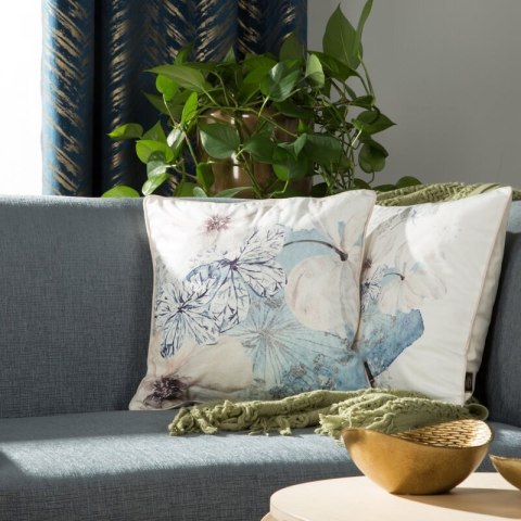 Poszewka dekoracyjna 45x45 Velvet 126 niebieska beżowa ze wzorem kwiatowym welurowa Eurofirany Poszewka dekoracyjna 45x45 Velvet 126 niebieska beżowa ze wzorem kwiatowym welurowa Eurofirany