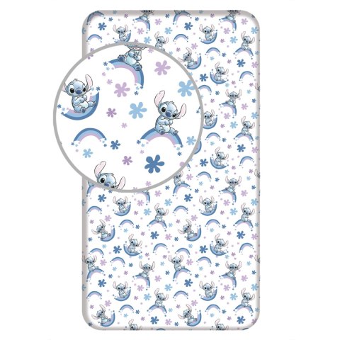 Prześcieradło bawełniane z gumką 90x200 Lilo I Stitch białe tęczowe dla dzieci JF24 Prześcieradło bawełniane z gumką 90x200 Lilo I Stitch białe tęczowe dla dzieci JF24