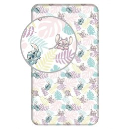 Prześcieradło bawełniane z gumką 90x200 Lilo I Stitch liście pastelowe kolorowe dla dzieci JF24