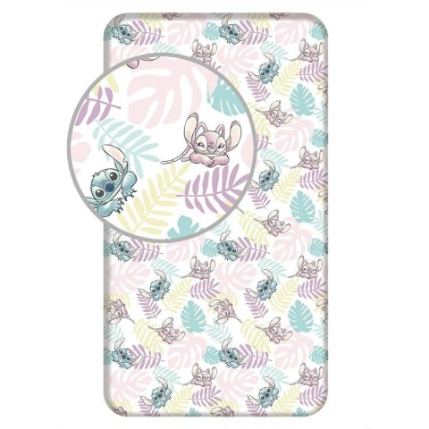 Prześcieradło bawełniane z gumką 90x200 Lilo I Stitch liście pastelowe kolorowe dla dzieci JF24 Prześcieradło bawełniane z gumką 90x200 Lilo I Stitch liście pastelowe kolorowe dla dzieci JF24