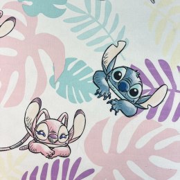 Prześcieradło bawełniane z gumką 90x200 Lilo I Stitch liście pastelowe kolorowe dla dzieci JF24