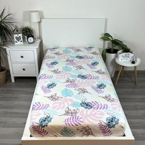 Prześcieradło bawełniane z gumką 90x200 Lilo I Stitch liście pastelowe kolorowe dla dzieci JF24 Prześcieradło bawełniane z gumką 90x200 Lilo I Stitch liście pastelowe kolorowe dla dzieci JF24