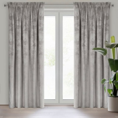 Zasłona gotowa Nadia 140x300 srebrna ze złotym nadrukiem welwetowa na taśmie Eurofirany Zasłona gotowa Nadia 140x300 srebrna ze złotym nadrukiem welwetowa na taśmie Eurofirany