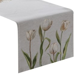 Obrus bieżnik 45x140 gobelinowy popielaty kwiaty Eurofirany
