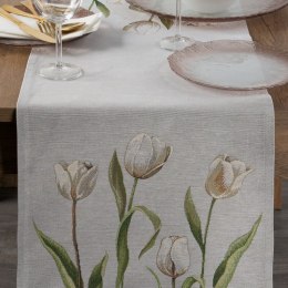 Obrus bieżnik 45x140 gobelinowy popielaty kwiaty Eurofirany