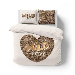 Pościel bawełniana 220x200 Wild love pantera beżowa 4097 A 2 poszewki 70x80 Holland 129