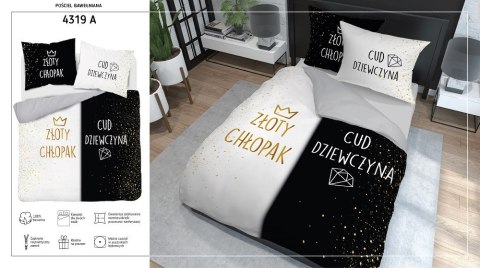 Pościel bawełniana 220x200 Złoty chłopak Cud dziewczyna czarna biała 4319 A Holland 29 Pościel bawełniana 220x200 Złoty chłopak Cud dziewczyna czarna biała 4319 A Holland 29