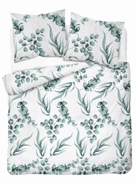 Pościel bawełniana 220x200 biała miętowa liście 5107 A Bawełna 32 Pościel bawełniana 220x200 biała miętowa liście 5107 A Bawełna 32