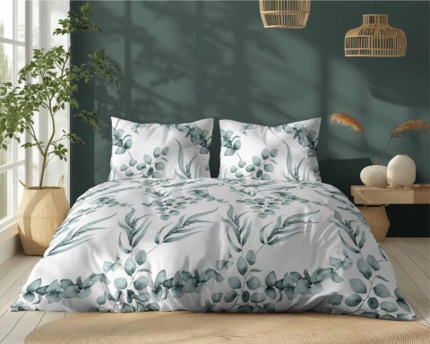 Pościel bawełniana 220x200 biała miętowa liście 5107 A Bawełna 32 Pościel bawełniana 220x200 biała miętowa liście 5107 A Bawełna 32