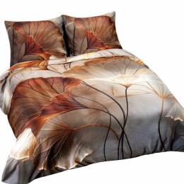 Pościel satynowa 140x200 Liście ruda brązowa 12407 SATYNLOVE PREMIUM