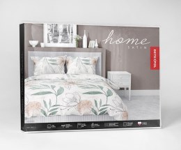 Pościel satynowa 180x200 4457 A biała zielona pudrowa kwiaty liście Home Satin 126