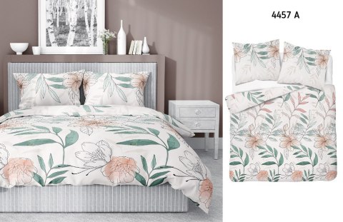 Pościel satynowa 180x200 4457 A biała zielona pudrowa kwiaty liście Home Satin 126 Pościel satynowa 180x200 4457 A biała zielona pudrowa kwiaty liście Home Satin 126