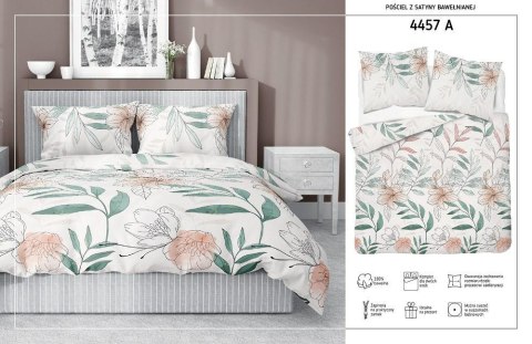 Pościel satynowa 180x200 4457 A biała zielona pudrowa kwiaty liście Home Satin 126 Pościel satynowa 180x200 4457 A biała zielona pudrowa kwiaty liście Home Satin 126