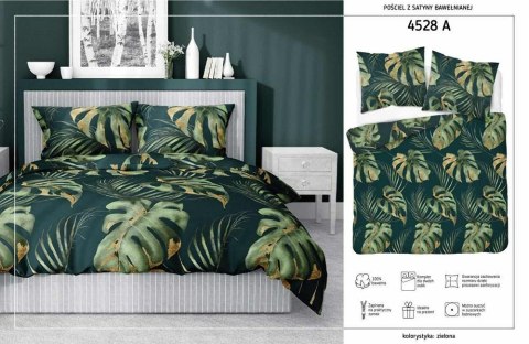 Pościel satynowa 180x200 4528 A zielona jasna liście monstery liście Home Satin 131 Pościel satynowa 180x200 4528 A zielona jasna liście monstery liście Home Satin 131