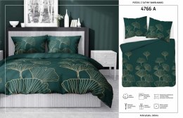 Pościel satynowa 180x200 4766 A zielona liście miłorzębu Home Satin 54