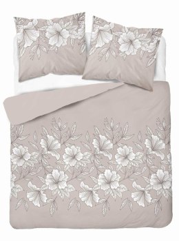 Pościel satynowa 220x200 beżowa jasna biała kwiaty liście 5086 A Home Satin 11