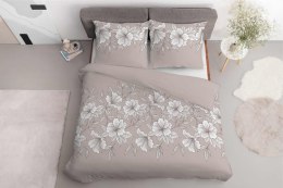 Pościel satynowa 220x200 beżowa jasna biała kwiaty liście 5086 A Home Satin 11