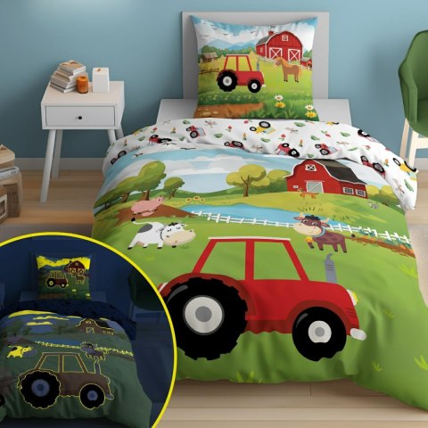 Pościel świecąca w ciemności 140x200 farma z traktorem 5545 A - Fluo 95 Pościel świecąca w ciemności 140x200 farma z traktorem 5545 A - Fluo 95