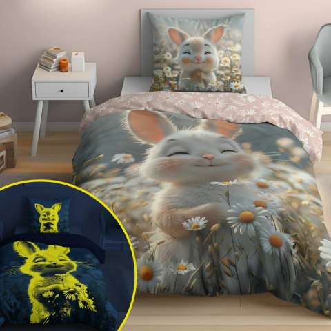 Pościel świecąca w ciemności 140x200 króliczek w kwiatach 5548 A - Fluo 95 Pościel świecąca w ciemności 140x200 króliczek w kwiatach 5548 A - Fluo 95