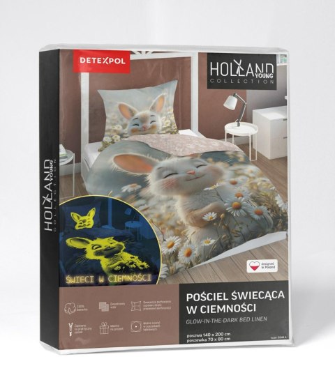 Pościel świecąca w ciemności 140x200 króliczek w kwiatach 5548 A - Fluo 95 Pościel świecąca w ciemności 140x200 króliczek w kwiatach 5548 A - Fluo 95