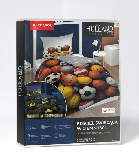 Pościel świecąca w ciemności 140x200 mix piłek sportowych 5552 A - Fluo 95 Pościel świecąca w ciemności 140x200 mix piłek sportowych 5552 A - Fluo 95