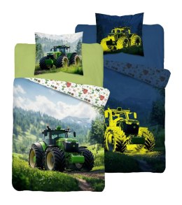 Pościel świecąca w ciemności 160x200 zielony traktor w górach 5551 A - Fluo 95