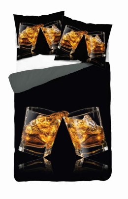 Pościel z mikrofibry 3D 160x200 czarna szklanki Whisky 4182 A mikro 28