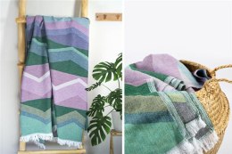 Ręcznik plażowy 90x180 Trendy zielony fioletowy geometria z frędzlami Plaża 23